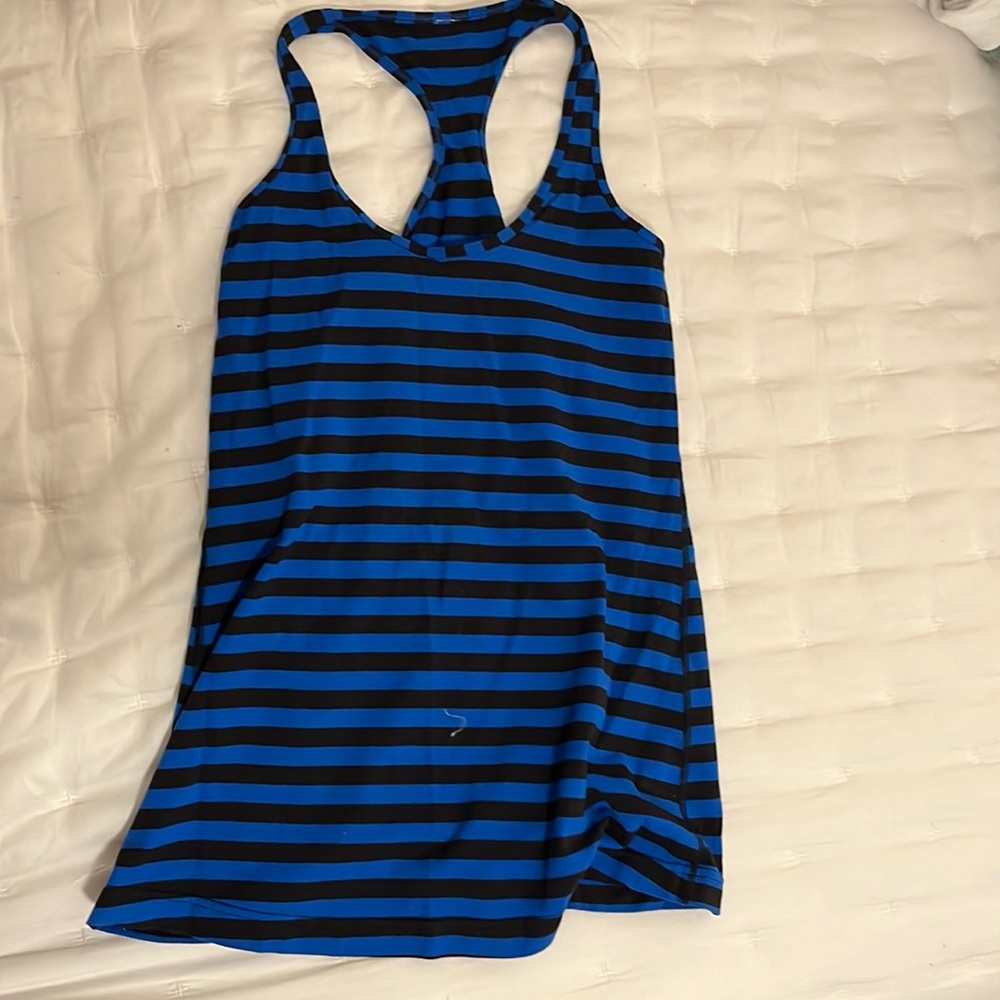 Lululemon Athletica Raceback Blue and Black Striped Top